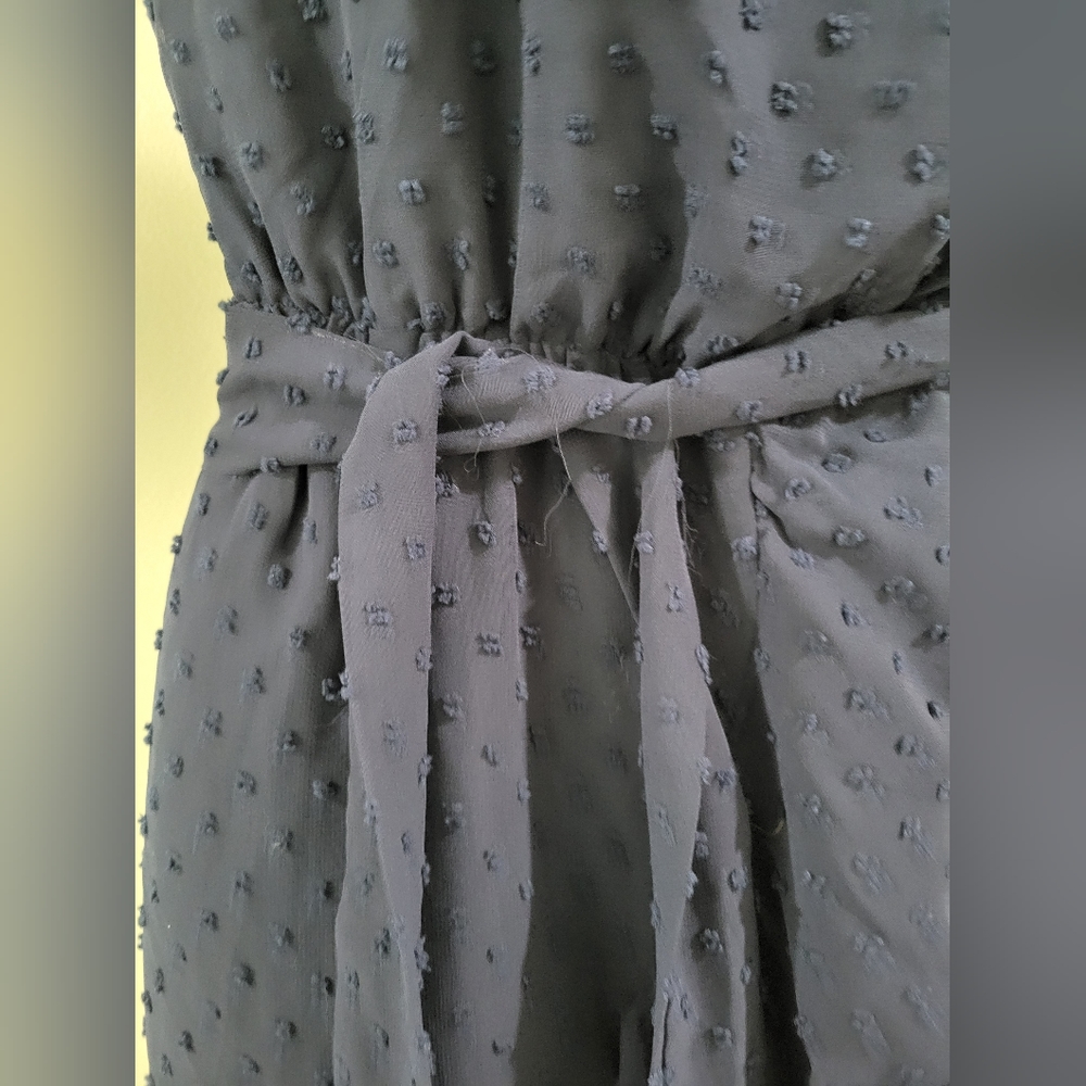 NEW Spaghetti strap chiffon layered Ruffle wrap slip dress w/ dot pattern. M - Picture 3 of 16
